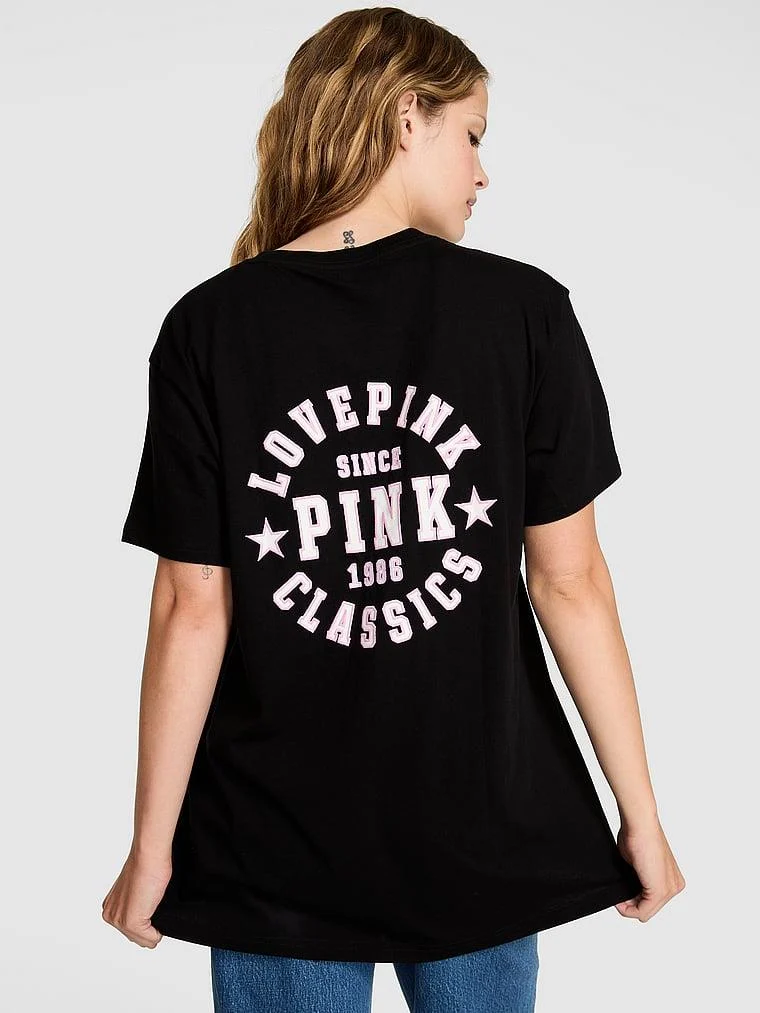 Pink Oversize Kısa Kollu Kampus Tisort arka görünüm
