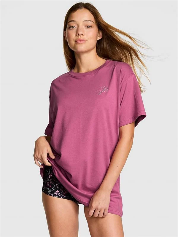 Pink Oversize Kısa Kollu Kampus Tisort