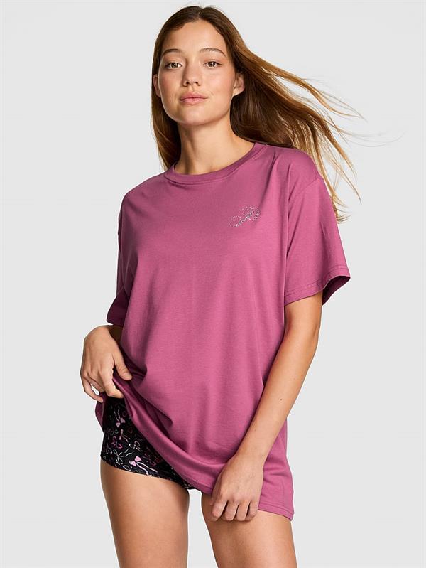 Pink Oversize Kısa Kollu Kampus Tisort
