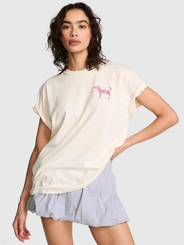 Pink Oversize Kısa Kollu Kampus Tisort