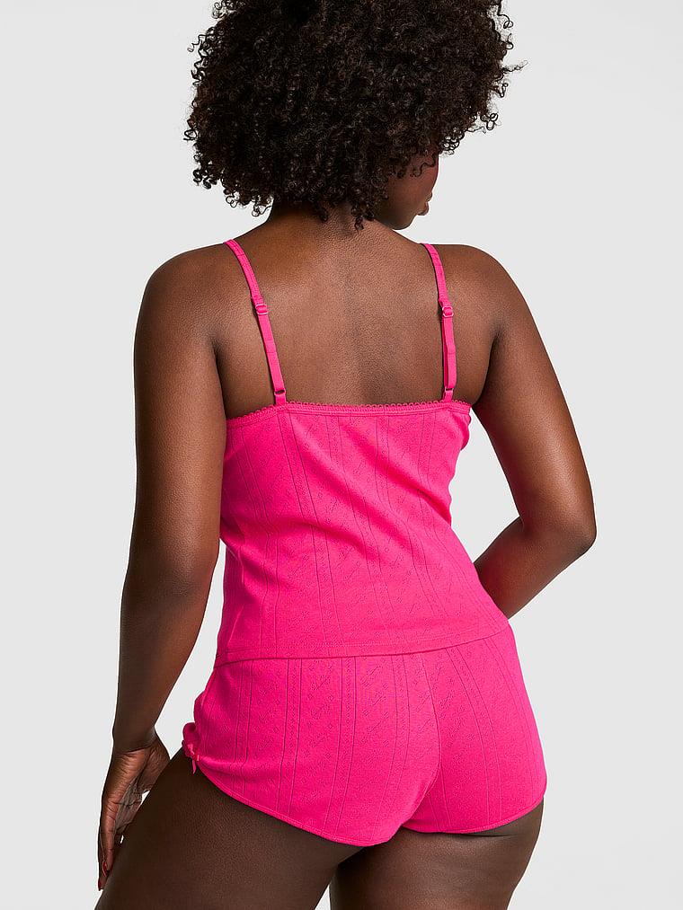 Pink Pointelle Kalp Yaka Askili Bluz arka görünümü