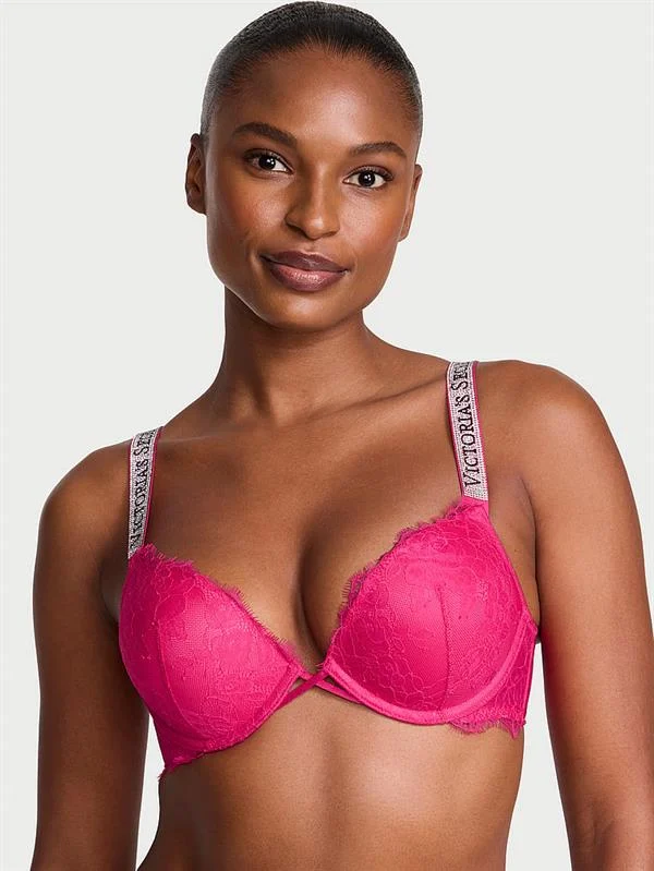 Bombshell Iki Beden Buyuk Gosteren Işıltılı Askili Dantelli Push Up Sütyen