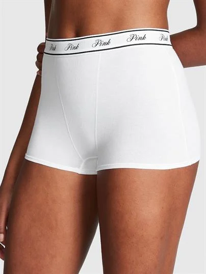 Pink Logolu Pamuklu Yüksek Bel Boyshort Kulot ön görünüm