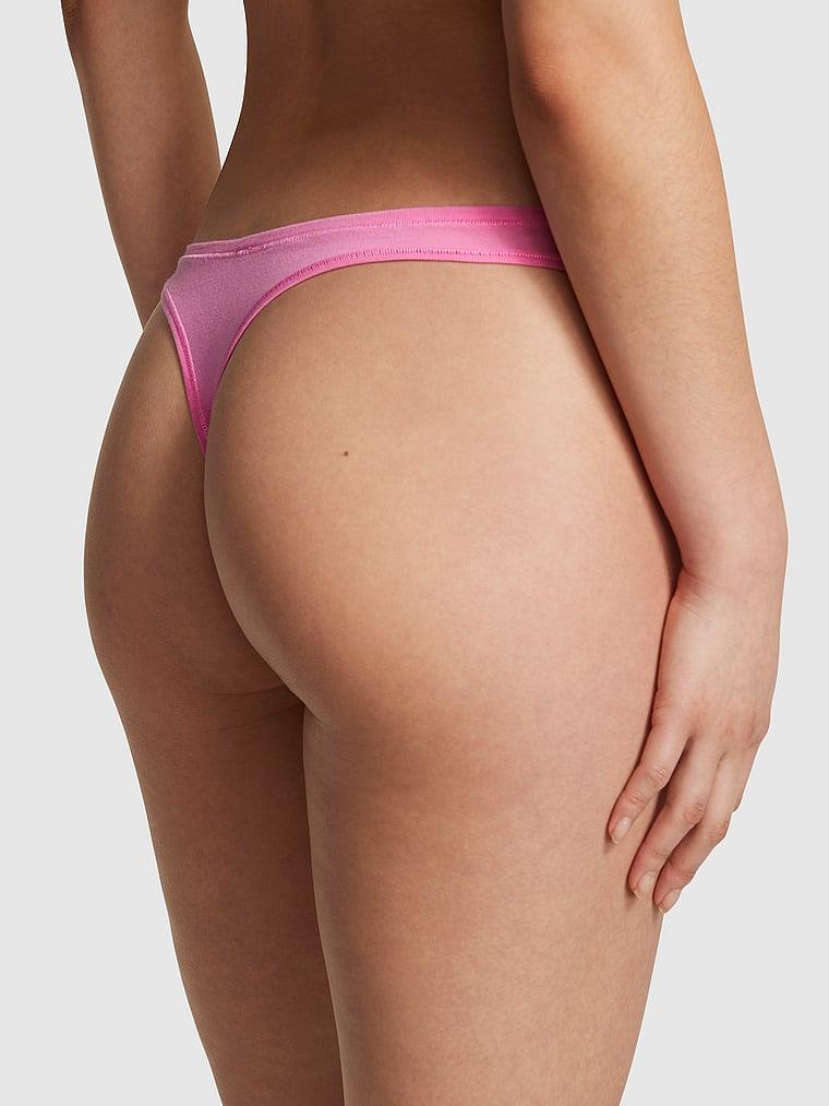 Pink Pamuklu Derin Bacak Kesim Tanga arka görünümü