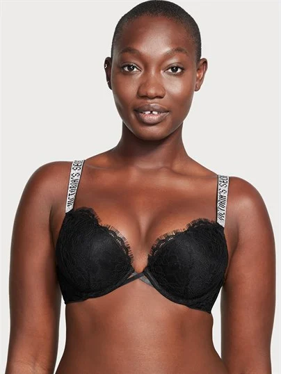 Bombshell 2 Beden Buyuk Gosteren Dantelli Işıltılı Askili Push Up Sütyen ön görünüm
