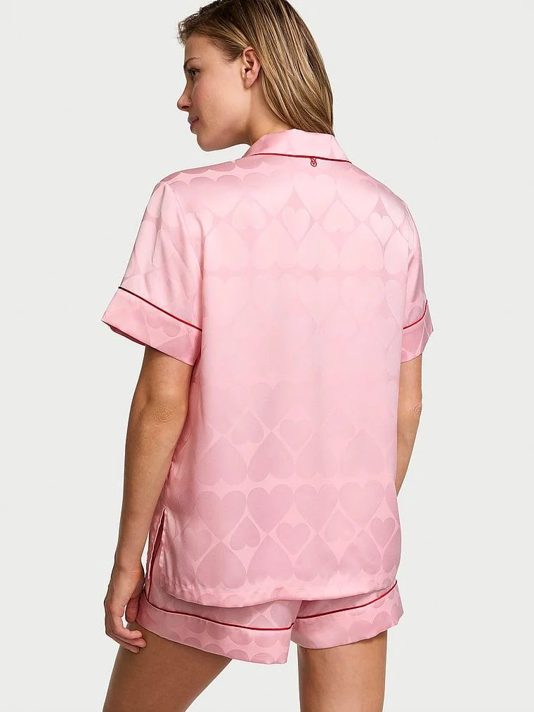 Glazed Saten Sortlu Kalpli Pijama Takimi arka görünüm