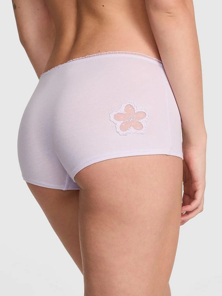 Pink Pamuklu Papatyali Boyshort Kulot arka görünüm