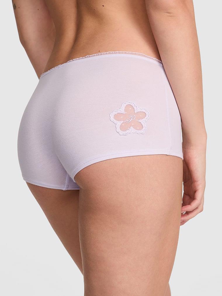 Pink Pamuklu Papatyali Boyshort Kulot arka görünümü