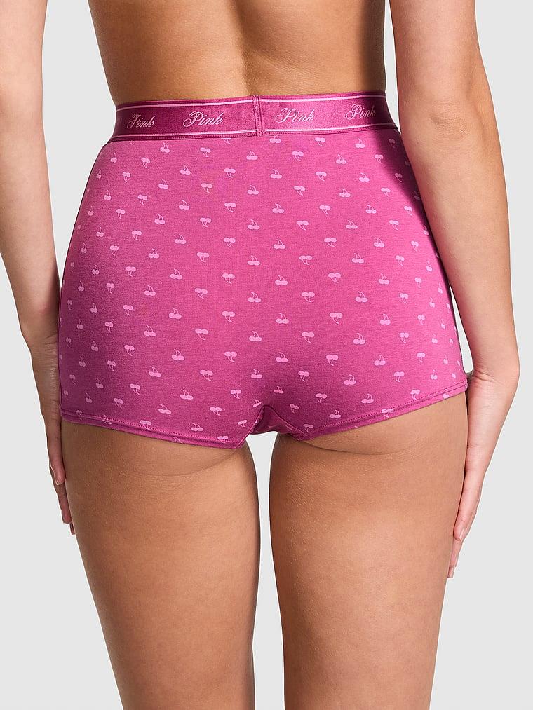 Pink Logolu Pamuklu Yüksek Bel Boyshort Kulot arka görünüm