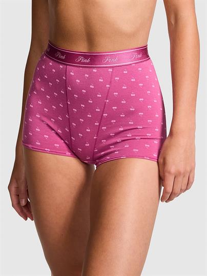 Pink Logolu Pamuklu Yüksek Bel Boyshort Kulot ön görünüm