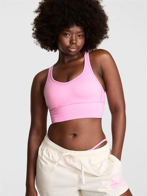 Pink Seamless Air Orta Destekli Sporcu Sütyeni ön görünüm