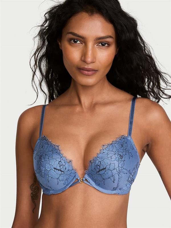 Denim Dantelli Push Up Sütyen ön görünüm