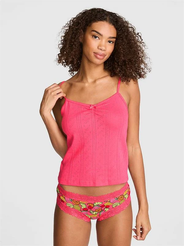 Pink Pointelle Kalp Yaka Askili Bluz