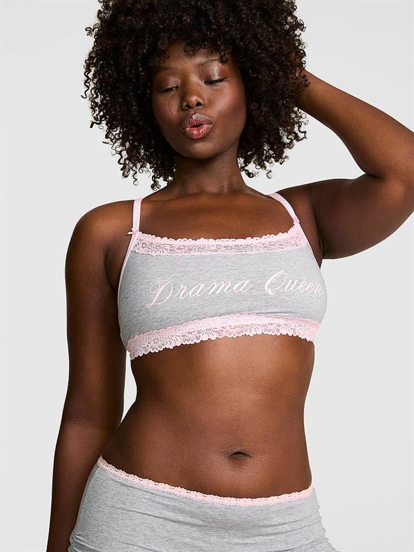 Pink Pamuklu Dantelli Yuvarlak Yakali Bralet ön görünüm