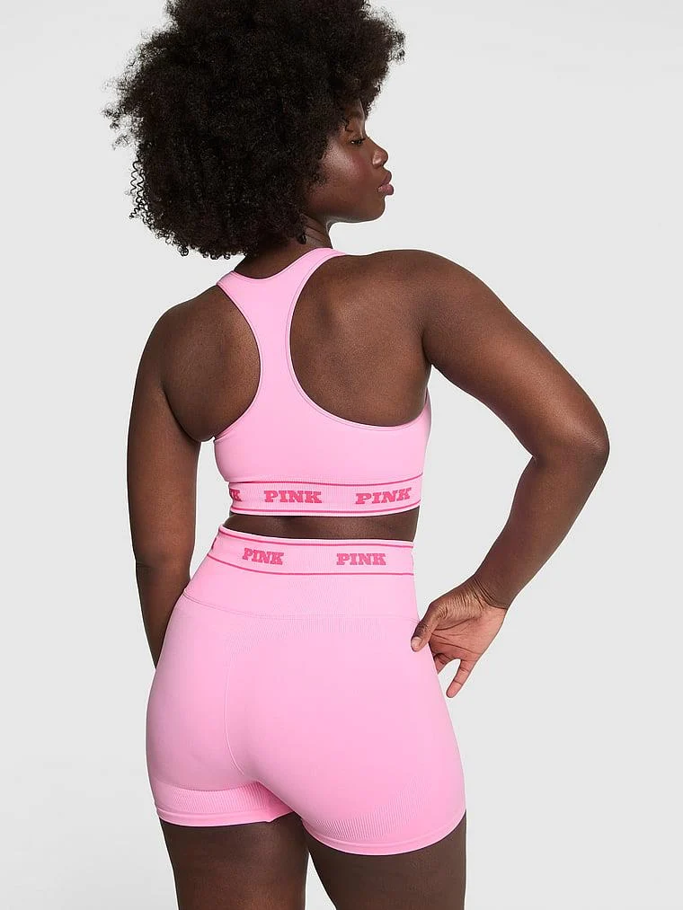 Pink Seamless Logolu Biker Tayt arka görünüm