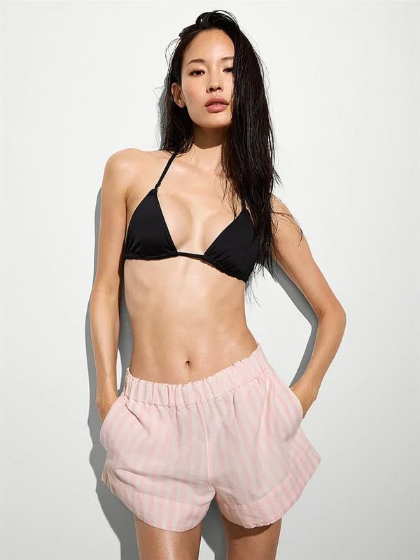 Beachwear Cizgili Keten Sort