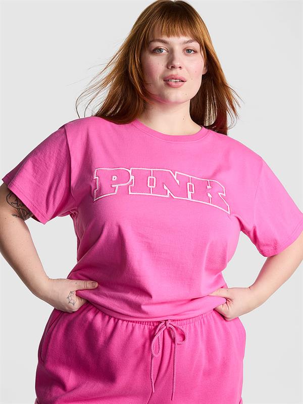 Pink Oversize Kısa Kollu Kampus Tisort