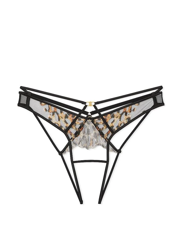 Leopar Islemeli Crotchless Brazilian Kulot arka görünüm