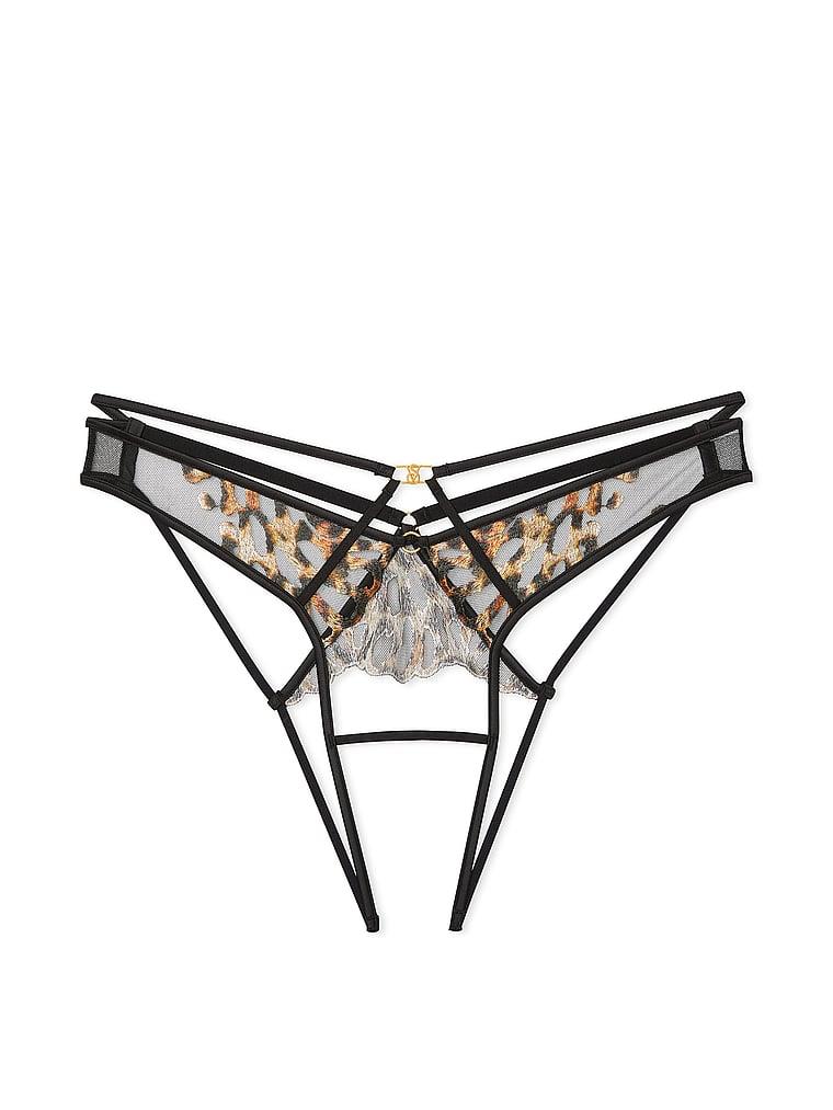 Leopar Islemeli Crotchless Brazilian Kulot arka görünümü