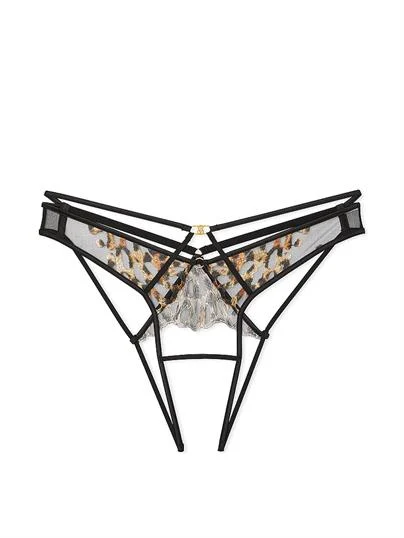 Leopar Islemeli Crotchless Brazilian Kulot ön görünüm