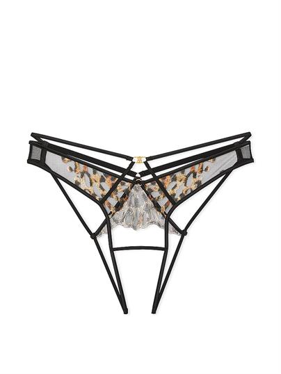 Leopar Islemeli Crotchless Brazilian Kulot