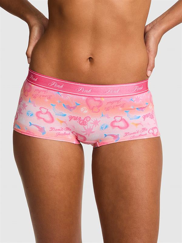 Pink Logolu Pamuklu Boyshort Kulot