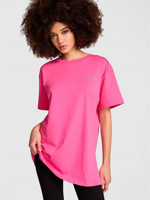 Pink Oversize Kısa Kollu Kampus Tisort
