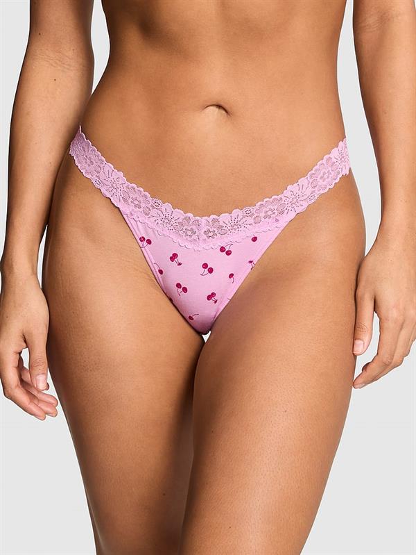 Pink Dantel Detayli Pamuklu Tanga