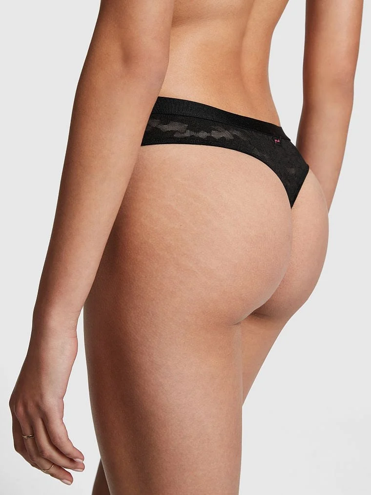 Victorias S Secret Pink Tossed Cicek Dantelli Tanga arka görünüm