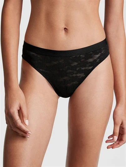 Victorias S Secret Pink Tossed Cicek Dantelli Tanga ön görünüm