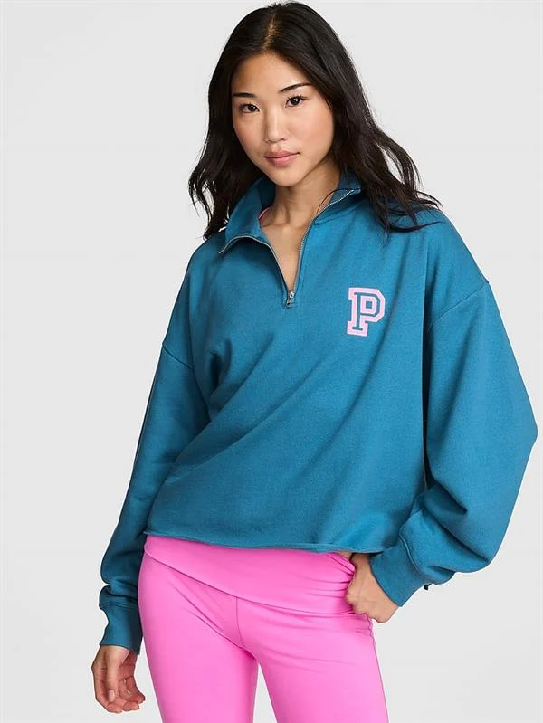 Pink Kampus Fermuarli Balikci Yaka Sweatshirt