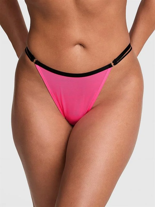 Pink Transparan Derin Bacak Kesimli Tanga