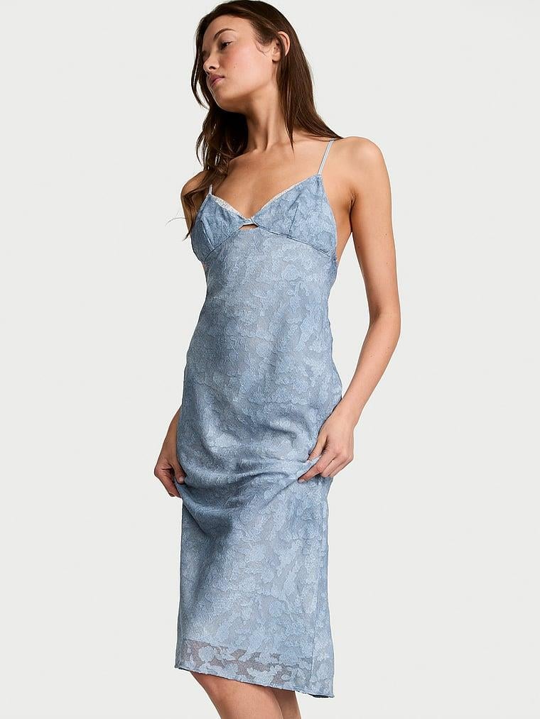 Işıltılı Denim Jakarli Midi Askili Elbise arka görünümü
