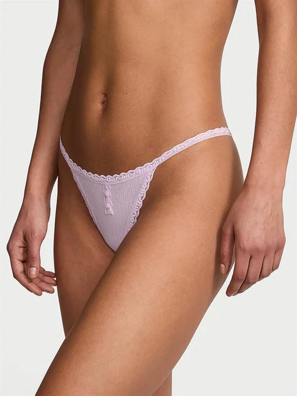 Pamuklu Pointelle Dantelli V String Kulot