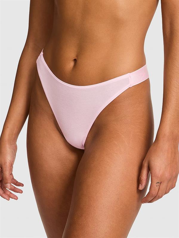 Pink Logolu Pamuklu Derin Bacak Kesim Tanga