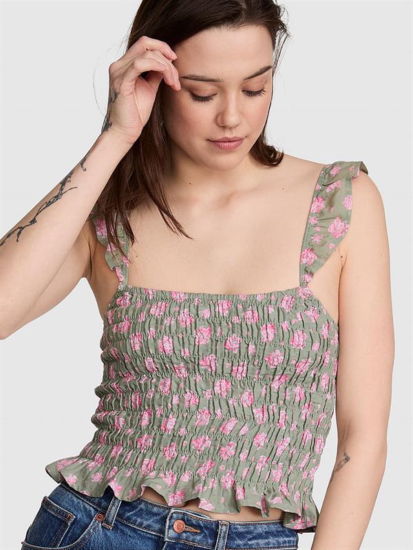 Pink Fırfırlı Buzgu Detayli Askili Bluz
