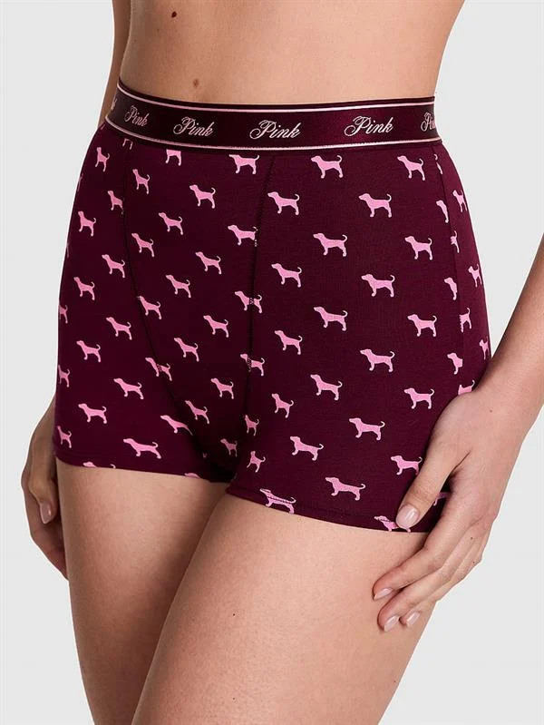 Pink Logolu Pamuklu Yüksek Bel Boyshort Kulot ön görünüm