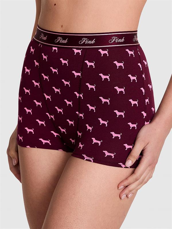 Pink Logolu Pamuklu Yüksek Bel Boyshort Kulot