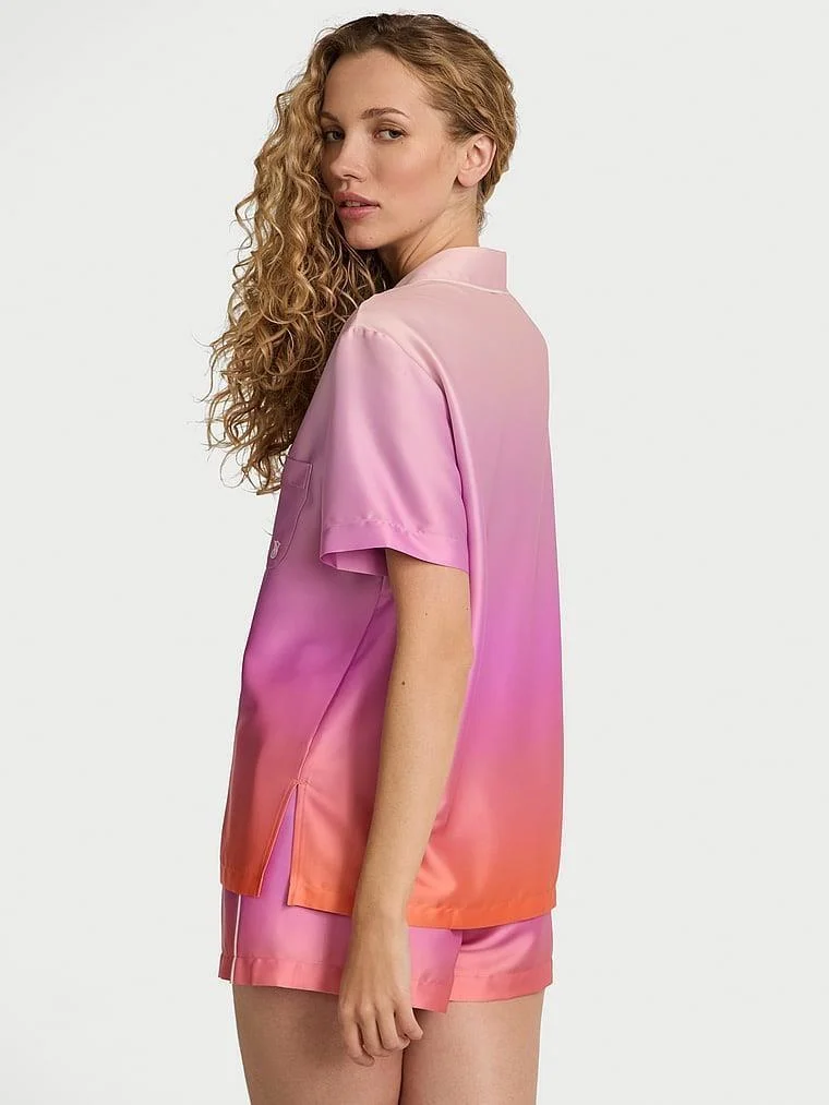 Glazed Saten Ombr%C3%A9 Kısa Pijama Takimi arka görünüm
