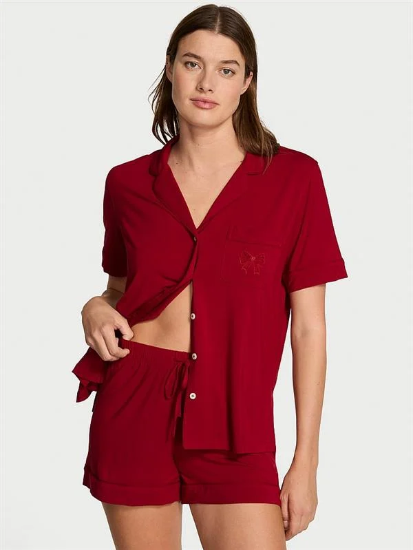 Modal Yumuşak Fiyonklu Kısa Pijama Takimi ön görünüm