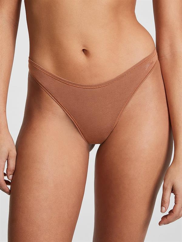 Pink Pamuklu Derin Bacak Kesim Tanga ön görünüm