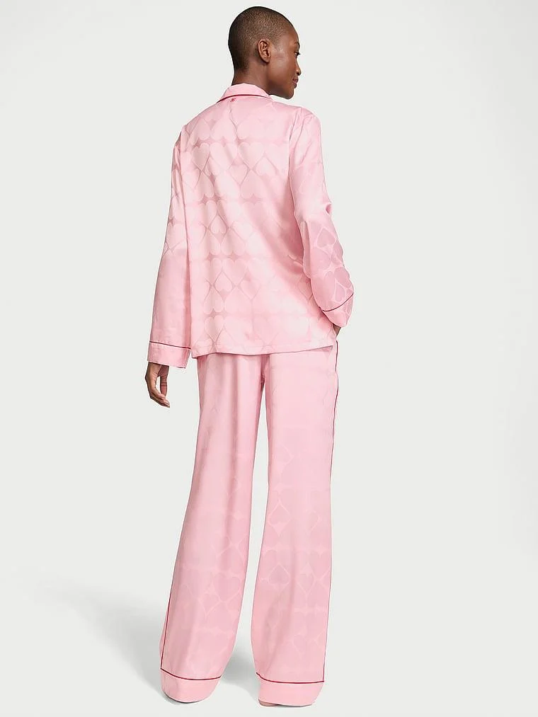 Glazed Saten Kalpli Uzun Pijama Takimi arka görünüm