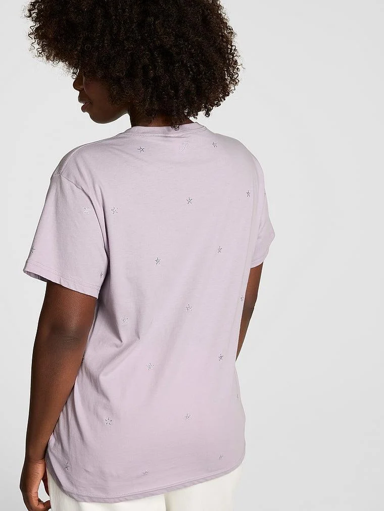Pink Oversize Kısa Kollu Kampus Tisort arka görünüm