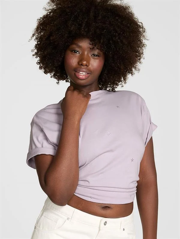Pink Oversize Kısa Kollu Kampus Tisort