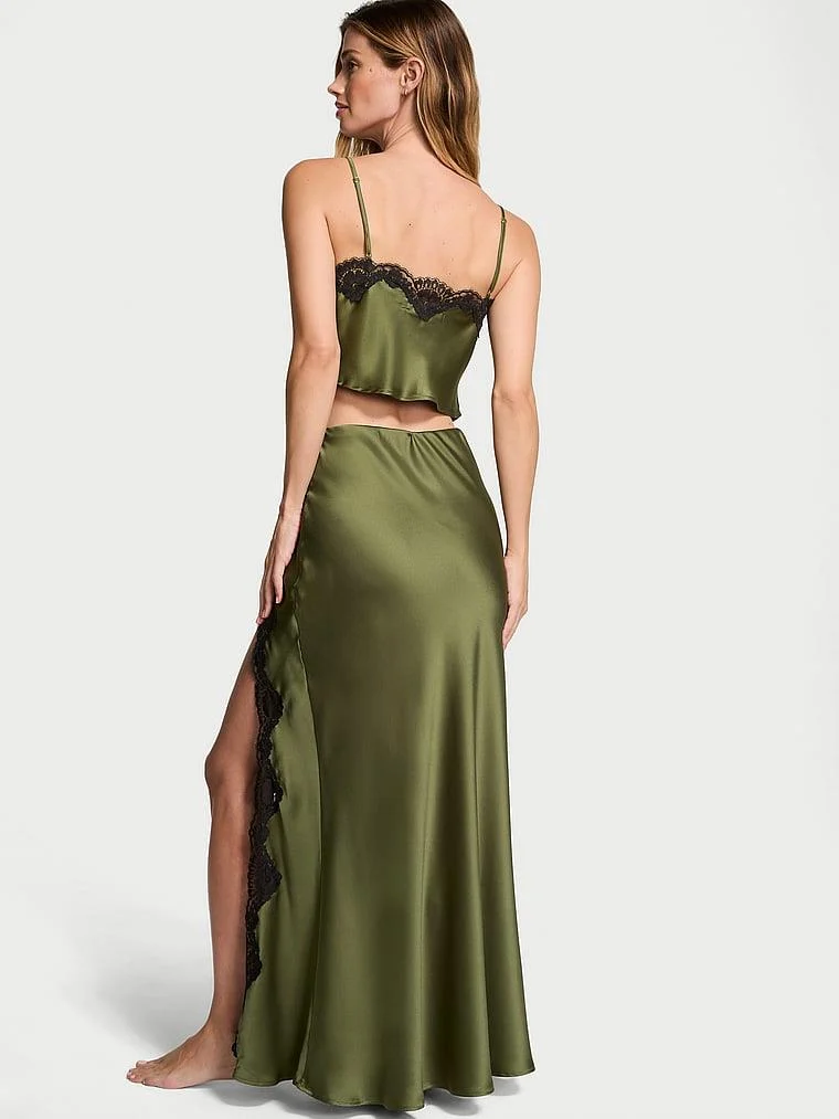 Saten Dantelli Crop Ust Ve Slip Etek Takimi arka görünüm
