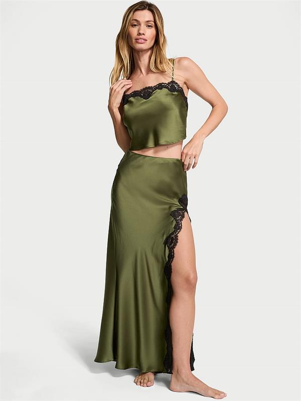 Saten Dantelli Crop Ust Ve Slip Etek Takimi