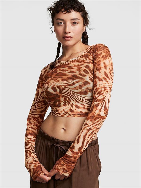 Pink Chloe X Halle Uzun Kollu File Crop Top