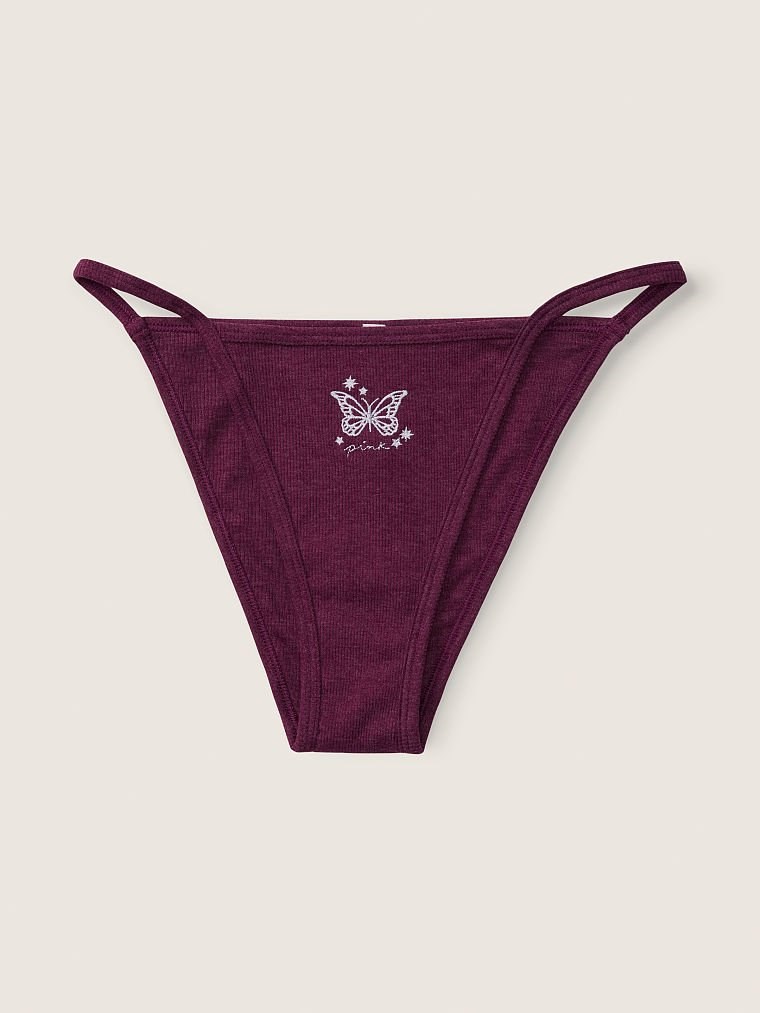 Pink Derin Bacak Dekolteli String Bikini Kulot arka görünümü