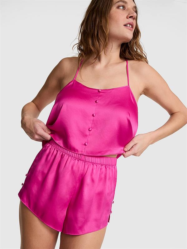Pink Grwpink Saten Askili Bluz Ve Sort Pijama Takimi
