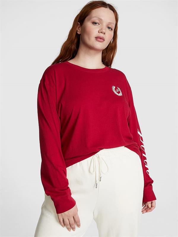 Pink Oversize Uzun Kollu Kampus Tisort